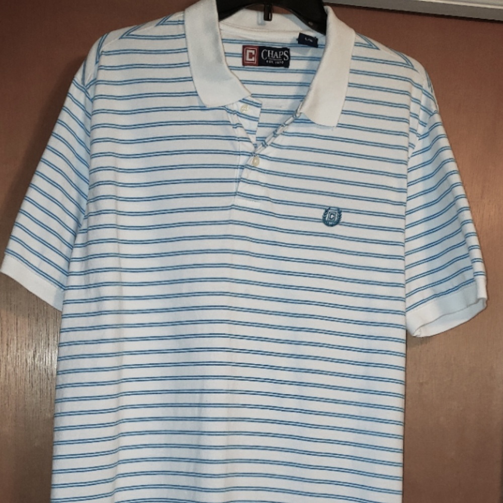 Chaps Blue and White Stripes Polo Shirt Large